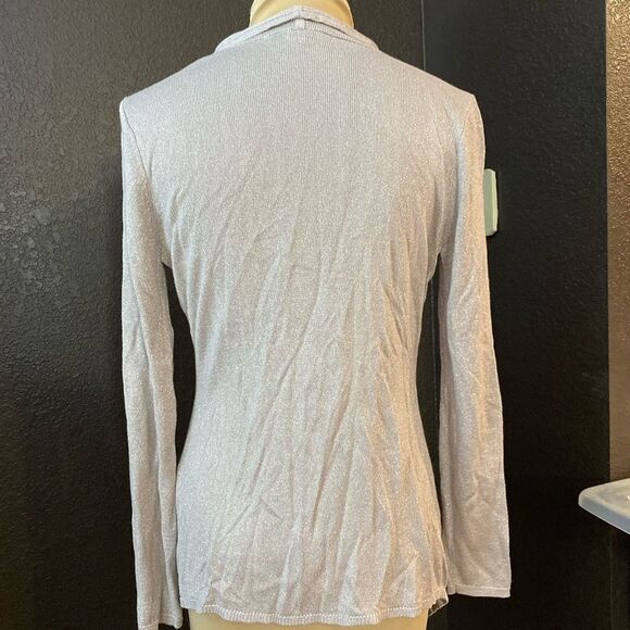 White House Black Market soft pink‎ metallic open front shawl collar cardigan - Picture 6 of 7